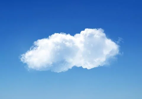 Single cloud isolated over blue sky background. White fluffy cloud photo, b.. Stock Photos