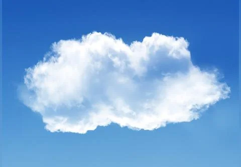 Single cloud isolated over blue sky background. White fluffy cloud photo, b.. Stock Photos