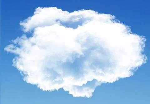 Single cloud isolated over blue sky background. White fluffy cloud photo, b.. Stock Photos