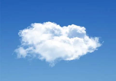 Single cloud isolated over blue sky background. White fluffy cloud photo, b.. Stock Photos