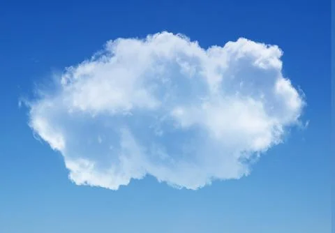 Single cloud isolated over blue sky background. White fluffy cloud photo, b.. Stock Photos
