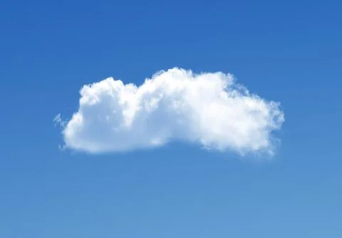 Single cloud isolated over blue sky background. White fluffy cloud photo, b.. Stock Photos