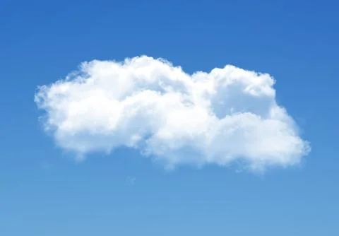 Single cloud isolated over blue sky background. White fluffy cloud photo, b.. Foto stock