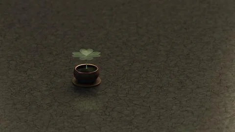 Single Clover Plant on Subtle Cracked Texture Stock Illustration