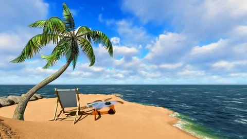 Single Coconut Tree on a small island Stock Footage 90719782