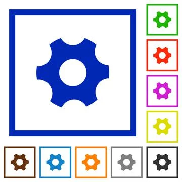 Single cogwheel flat framed icons 스톡 일러스트