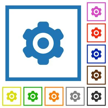 Single cogwheel solid flat framed icons Stockillustratie