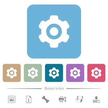 Single cogwheel solid flat icons on color rounded square backgrounds Stock Illustration