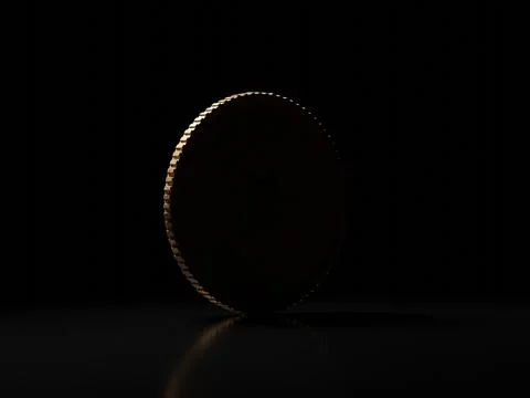 Single coin with darkened bitcoin symbol in dark environment Stock Illustration