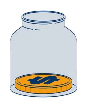 Single coin inside transparent glass jar 2D doodle object Stock Illustration