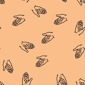 Single coin open palm vector seamless pattern Illustrazione stock