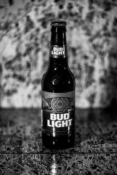 A single cold bud light bottle Stock Photos