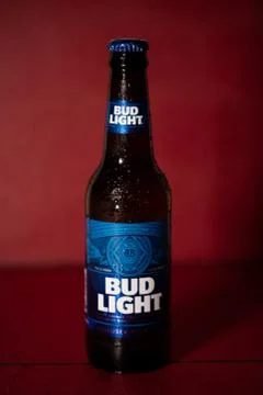 A single cold bud light bottle Stock Photos