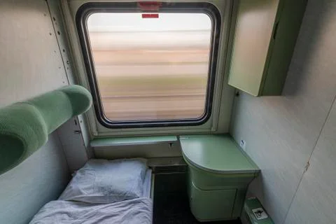 Single compartment in night fast train from Presov to Prague Stock Photos