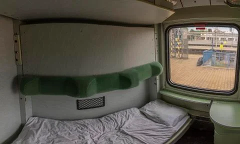 Single compartment in night fast train from Presov to Prague Stock Photos