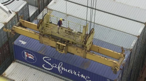 Single container being unloaded Stock Footage 1079405