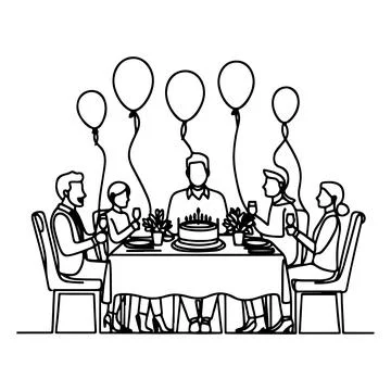 Single continuous drawing black line family dinner sitting at table to cele.. Stock Illustration