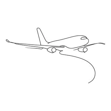 Single continuous line of a airplane flying in the sky, minimalist black an.. Stock Illustration