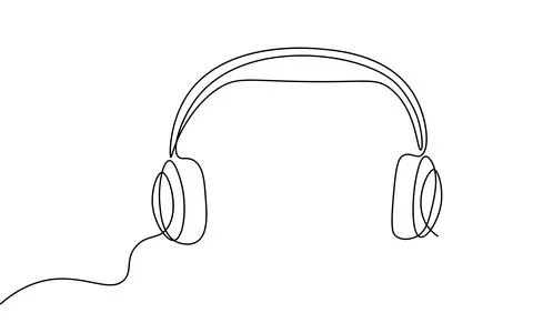 Single continuous line art audiobook education. Learning listen apps master Stock Illustration