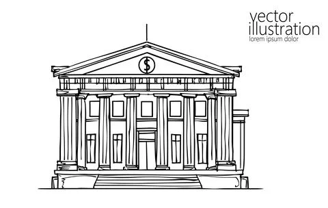 Single continuous line art bank building. Stock Illustration
