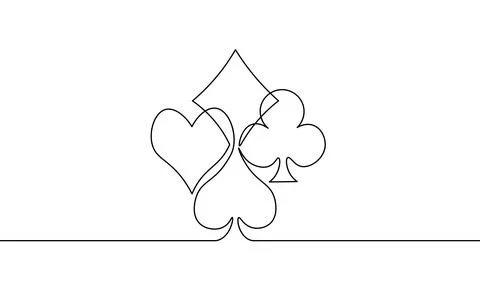 Single continuous line art card suit symbols. Online casino poker game concept Stock-Illustration