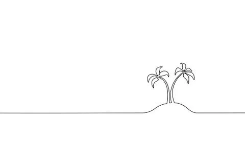 Single continuous line art coconut tree palm. Tropic paradise island landscap イラスト素材