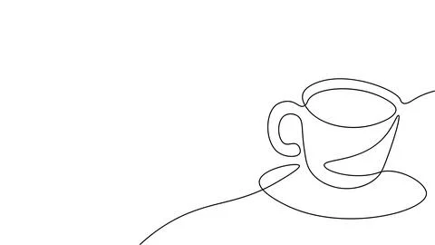 Single continuous line art. Coffee cup tea cup morning cafe hot drink silhouette Stock Illustration