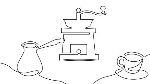 Single continuous line art. Coffee bean morning cafe hot drink silhouette Stock-Illustration