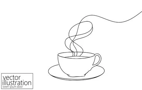 Single continuous line art. Coffee cup tea cup morning cafe hot drink silhouette Stock Illustration