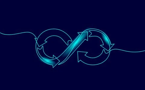 Single continuous line art devops agile concept. Infinity symbol team workflow Stockillustratie
