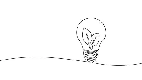 Single continuous line art ecology solution idea. Eco organic creative bulb Stock-Illustration