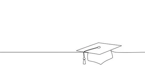 Single continuous line art graduation cap. Celebration ceremony master degree 스톡 일러스트