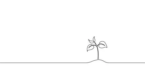 Single continuous line art growing sprout. Plant leaves seed grow soil seedli Stock Illustration