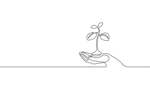 Single continuous line art growing sprout. Plant leaves seed grow soil seedling Stock Illustration