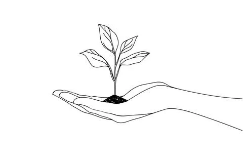 Single continuous line art growing sprout. Plant leaves seed grow Stock Illustration