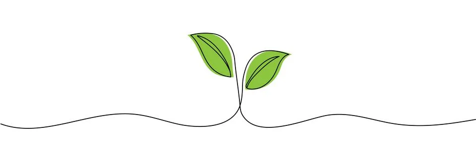 Single continuous line art growing sprout. Plant leaves seed grow soil seedli Stock Illustration
