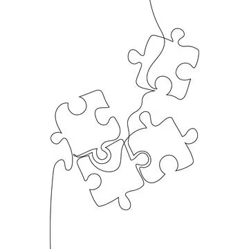 Single continuous line art puzzle game. Team work problem solution concept. D 스톡 일러스트