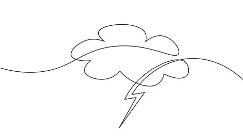 Single continuous line art rainy stormy cloud. Sad emotional cloudy weather Stock Illustration