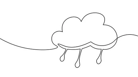 Single continuous line art rainy stormy cloud. Sad emotional cloudy weather Stock Illustration