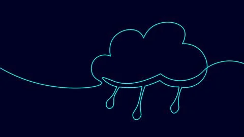Single continuous line art rainy stormy cloud. Sad emotional cloudy weather Stock Illustration
