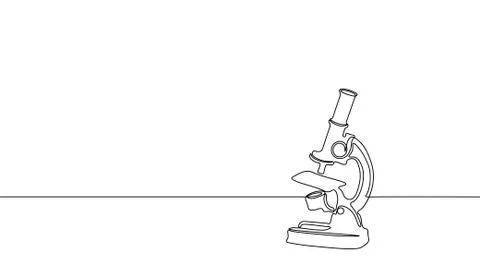 Single continuous line art science research microscope. Biology micro technol Stock Illustration