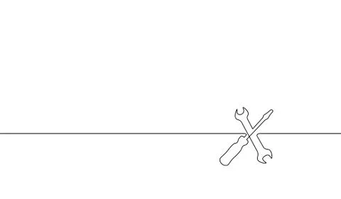 Single continuous line art screwdriver settings symbol silhouette. Computer s Stock Illustration