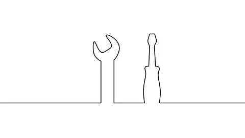Single continuous line art screwdriver settings symbol silhouette. Computer Illustrazione stock