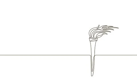 Single continuous line art torch flame fire silhouette. Sport ceremony winner Stock Illustration