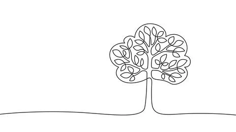 Single continuous line art tree park. Outdoors garden landscape design one Ilustração Stock
