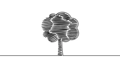 Single continuous line art tree park. Outdoors garden landscape design one Stock-Illustration