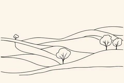 Single continuous line art tree park alley. Outdoors garden landscape Stock-Illustration