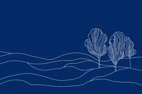 Single continuous line art tree park alley. Outdoors garden Stock Illustration