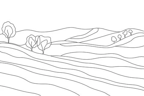 Single continuous line art valley landscape. Outdoors garden landscape Stock-Illustration