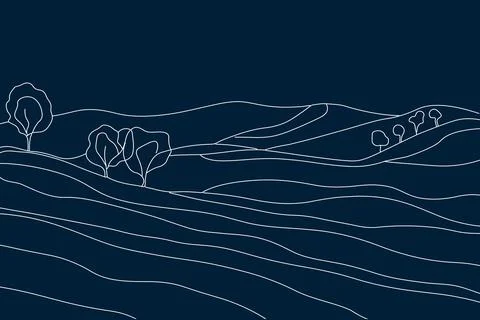 Single continuous line art valley landscape. Outdoors garden landscape Stock Illustration